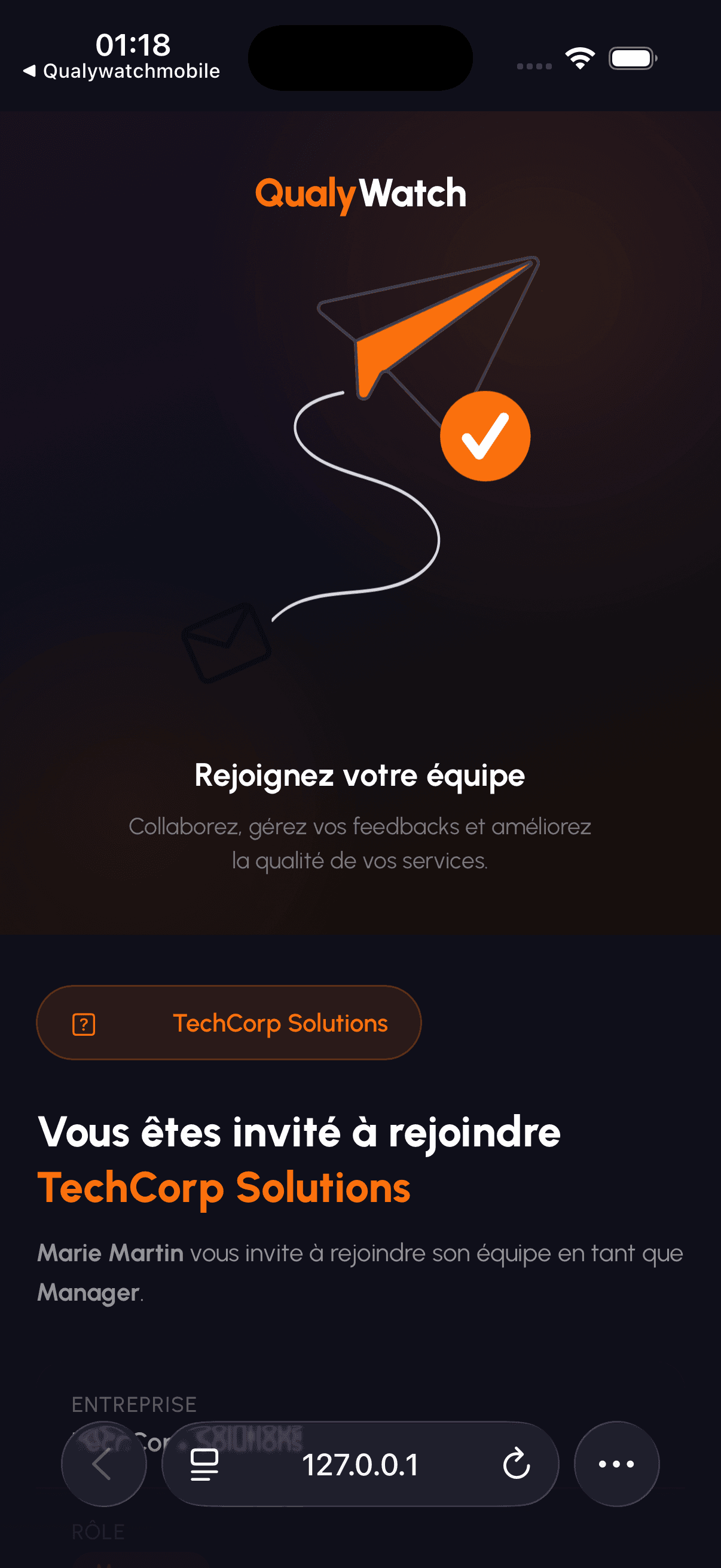 Invitation à rejoindre une équipe Qualywatch